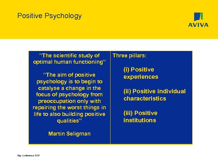 Positive Psychology “The scientific study of optimal human functioning” “The aim of positive psychology