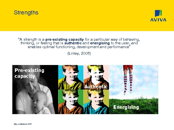 Strengths “A strength is a pre-existing capacity for a particular way of behaving, thinking,