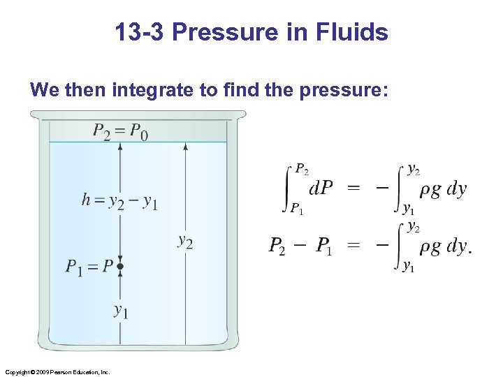 13 -3 Pressure in Fluids We then integrate to find the pressure: Copyright ©