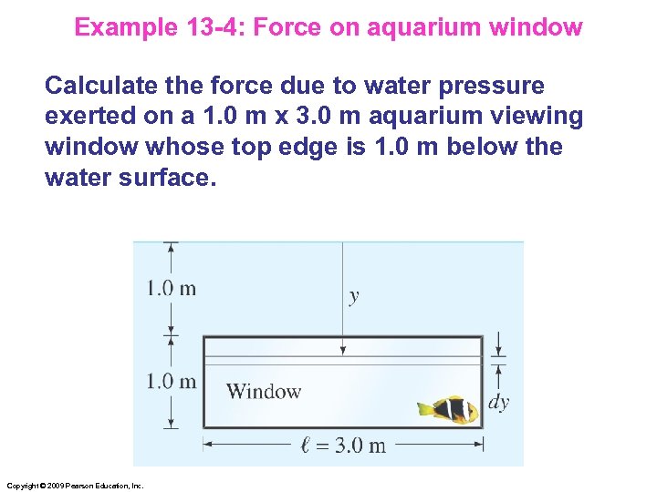 Example 13 -4: Force on aquarium window Calculate the force due to water pressure