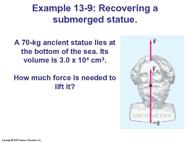 Example 13 -9: Recovering a submerged statue. A 70 -kg ancient statue lies at