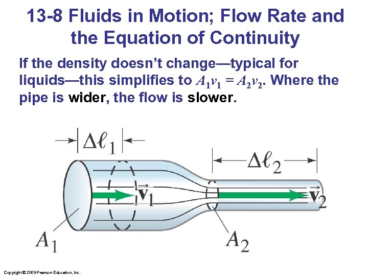 13 -8 Fluids in Motion; Flow Rate and the Equation of Continuity If the