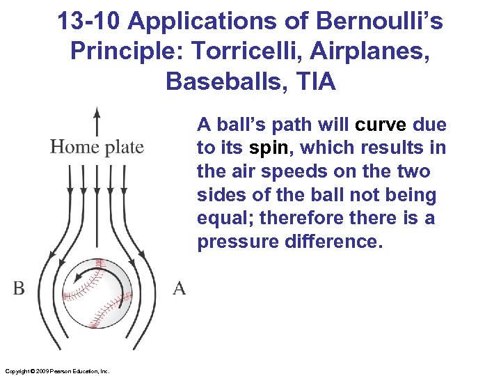 13 -10 Applications of Bernoulli’s Principle: Torricelli, Airplanes, Baseballs, TIA A ball’s path will