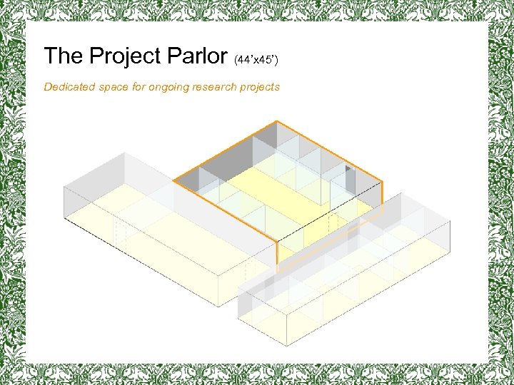 The Project Parlor (44’x 45’) Dedicated space for ongoing research projects 