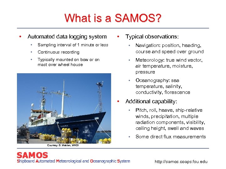 What is a SAMOS? • Automated data logging system • Sampling interval of 1