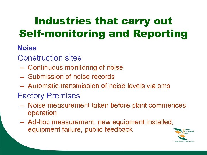 Industries that carry out Self-monitoring and Reporting Noise Construction sites – Continuous monitoring of