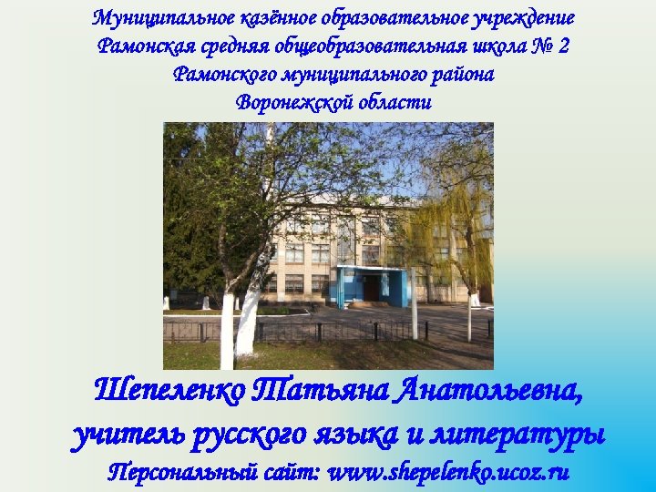 Муниципальное казённое образовательное учреждение Рамонская средняя общеобразовательная школа № 2 Рамонского муниципального района Воронежской
