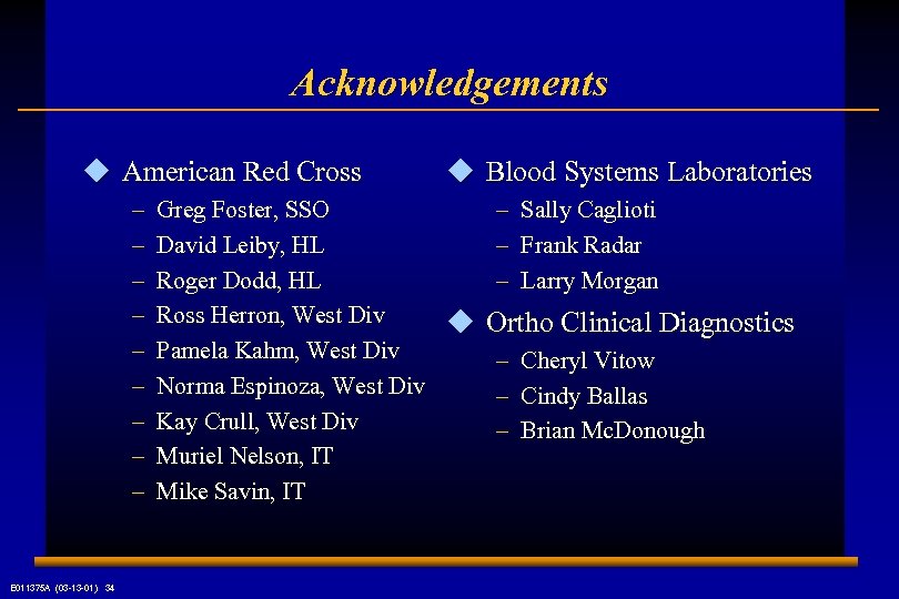 Acknowledgements u American Red Cross – – – – – E 011375 A (03