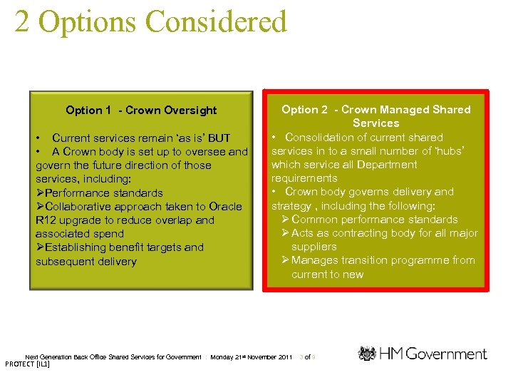 2 Options Considered Option 1 - Crown Oversight • Current services remain ‘as is’