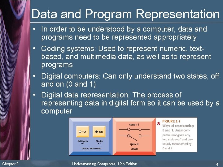 Data and Program Representation • In order to be understood by a computer, data