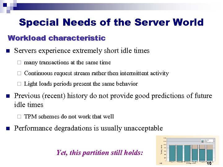 Special Needs of the Server World Workload characteristic n Servers experience extremely short idle