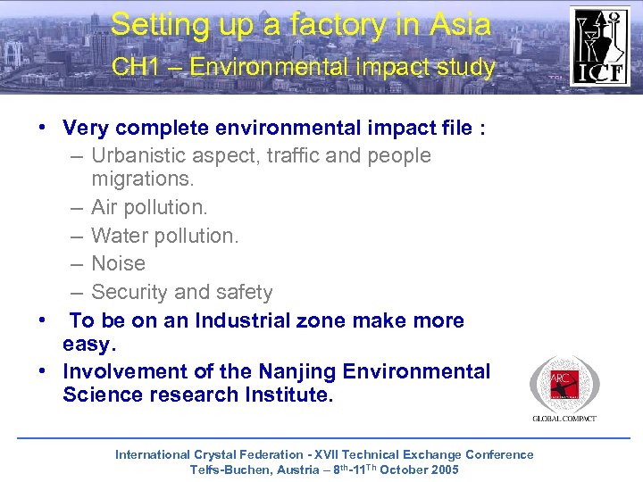 Setting up a factory in Asia CH 1 – Environmental impact study • Very