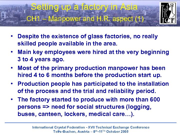 Setting up a factory in Asia CH 1 – Manpower and H. R. aspect