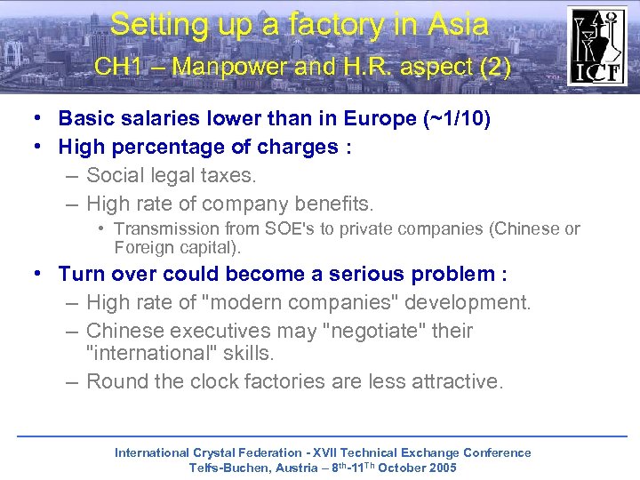 Setting up a factory in Asia CH 1 – Manpower and H. R. aspect
