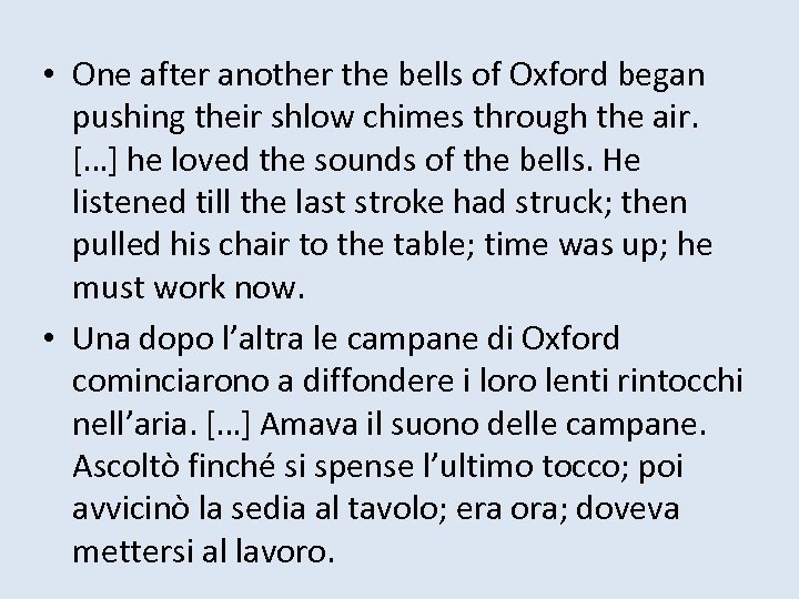  • One after another the bells of Oxford began pushing their shlow chimes