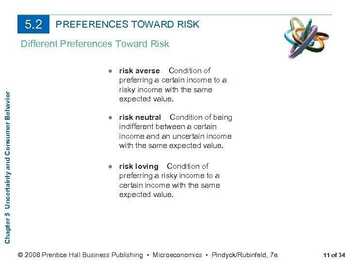 5. 2 PREFERENCES TOWARD RISK Chapter 5 Uncertainty and Consumer Behavior Different Preferences Toward