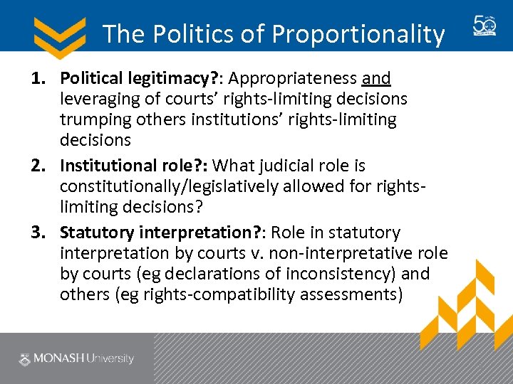 The Politics of Proportionality 1. Political legitimacy? : Appropriateness and leveraging of courts’ rights-limiting