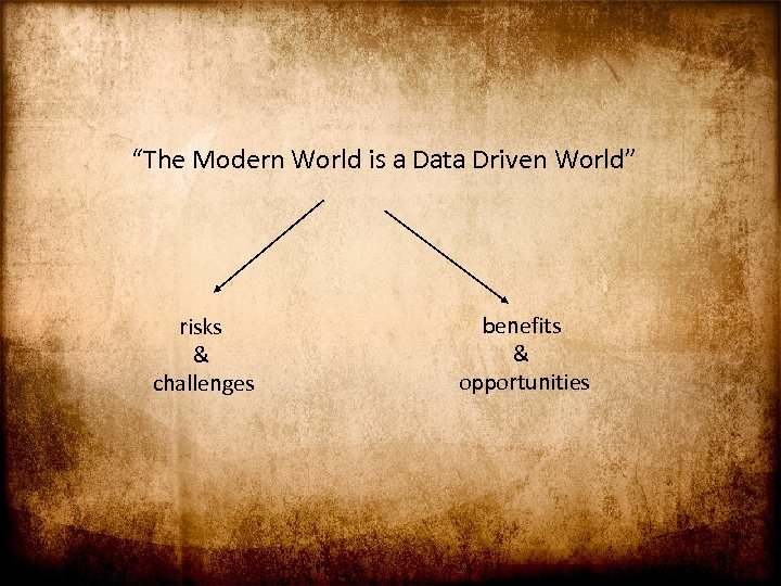 “The Modern World is a Data Driven World” risks & challenges benefits & opportunities