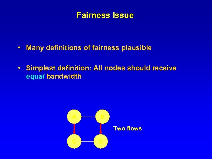 Fairness Issue • Many definitions of fairness plausible • Simplest definition: All nodes should