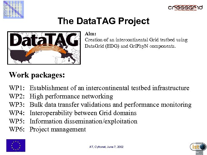 The Data. TAG Project Aim: Creation of an intercontinental Grid testbed using Data. Grid