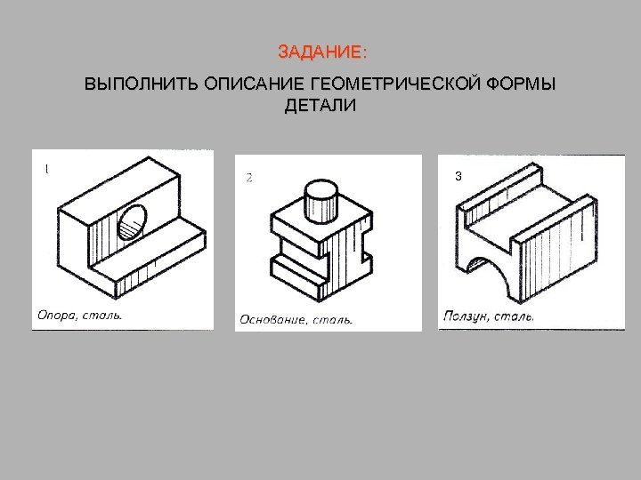 ЗАДАНИЕ: ВЫПОЛНИТЬ ОПИСАНИЕ ГЕОМЕТРИЧЕСКОЙ ФОРМЫ ДЕТАЛИ 3 