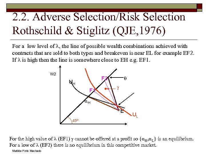 2. 2. Adverse Selection/Risk Selection Rothschild & Stiglitz (QJE, 1976) For a low level