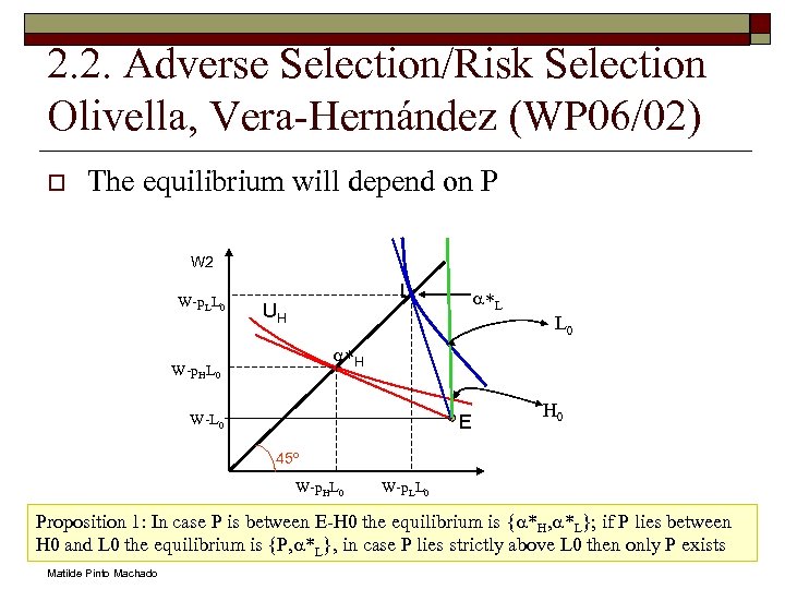 2. 2. Adverse Selection/Risk Selection Olivella, Vera-Hernández (WP 06/02) o The equilibrium will depend