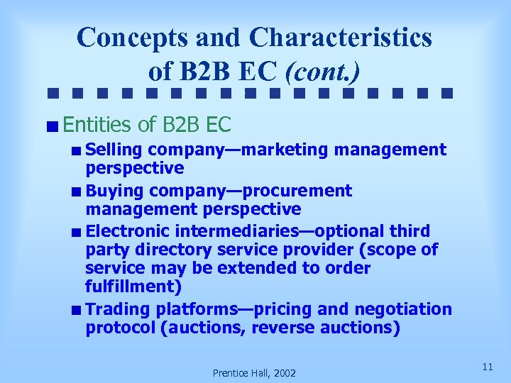 Concepts and Characteristics of B 2 B EC (cont. ) Entities of B 2