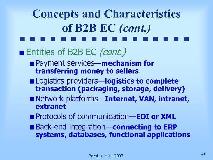 Concepts and Characteristics of B 2 B EC (cont. ) Entities of B 2