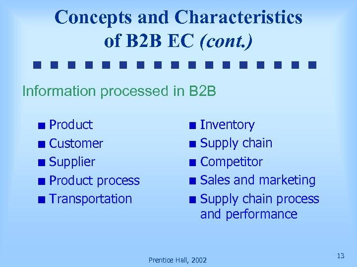 Concepts and Characteristics of B 2 B EC (cont. ) Information processed in B