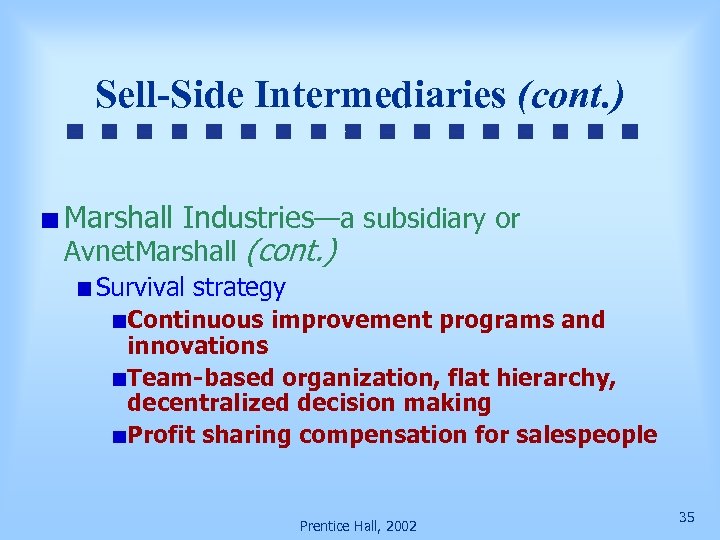Sell-Side Intermediaries (cont. ) Marshall Industries—a subsidiary or Avnet. Marshall (cont. ) Survival strategy