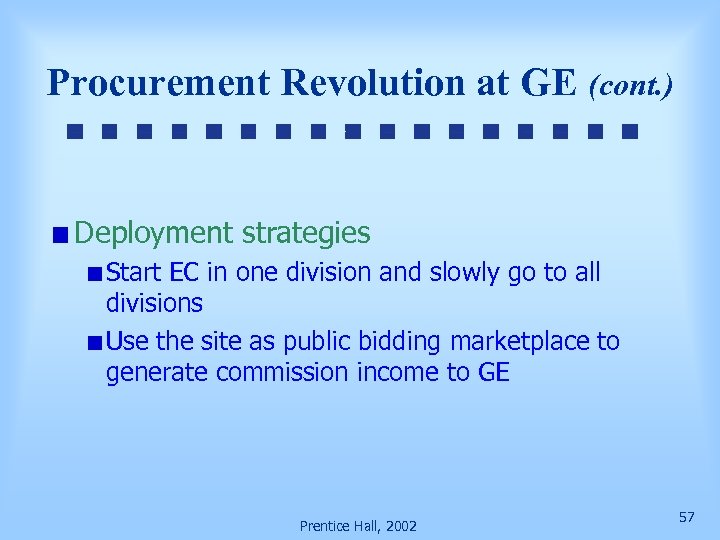 Procurement Revolution at GE (cont. ) Deployment strategies Start EC in one division and