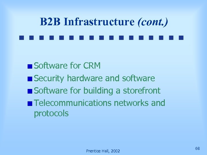 B 2 B Infrastructure (cont. ) Software for CRM Security hardware and software Software