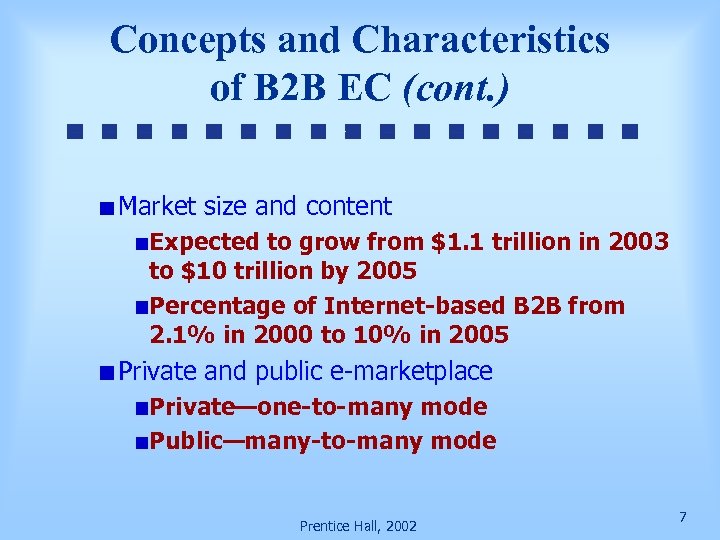 Concepts and Characteristics of B 2 B EC (cont. ) Market size and content
