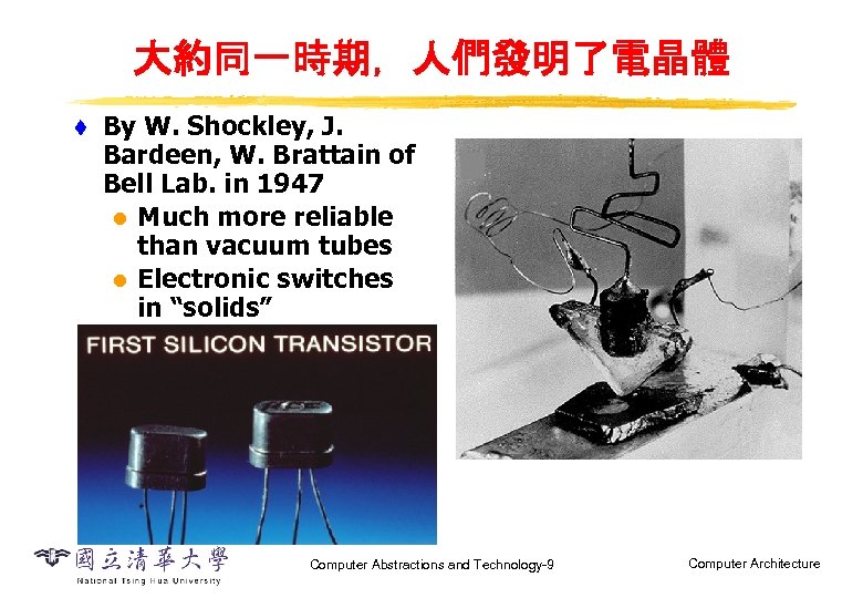 大約同一時期，人們發明了電晶體 t By W. Shockley, J. Bardeen, W. Brattain of Bell Lab. in 1947