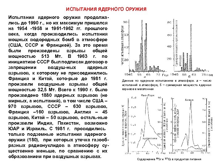 ИСПЫТАНИЯ ЯДЕРНОГО ОРУЖИЯ Испытания ядерного оружия продолжались до 1990 г. , но их максимум