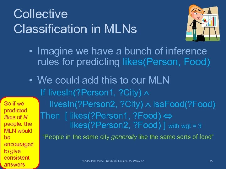 Collective Classification in MLNs • Imagine we have a bunch of inference rules for