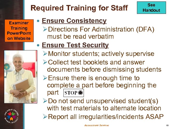 Required Training for Staff Examiner Training Power. Point on Website See Handout Ensure Consistency