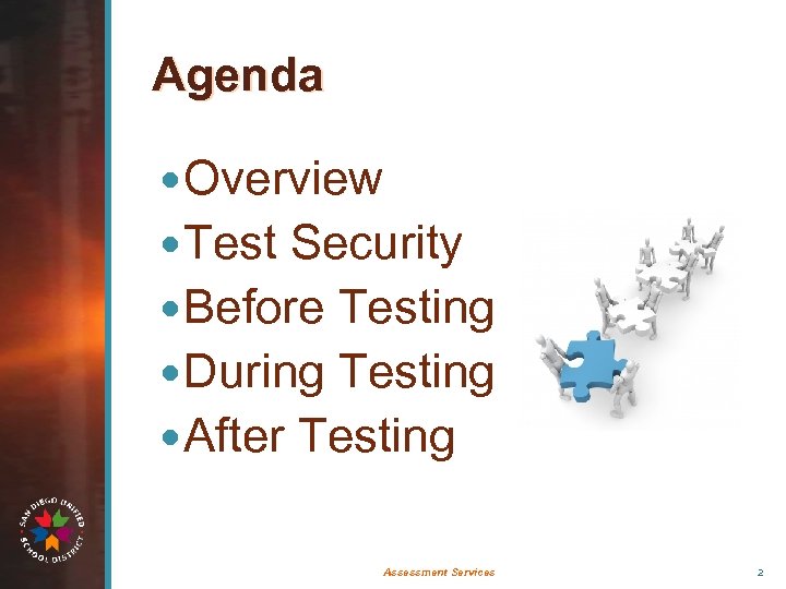 Agenda Overview Test Security Before Testing During Testing After Testing Assessment Services 2 
