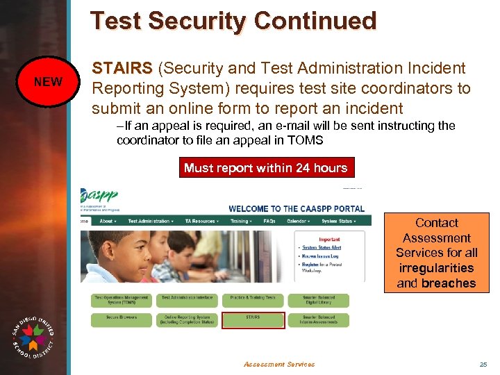 Test Security Continued NEW STAIRS (Security and Test Administration Incident Reporting System) requires test