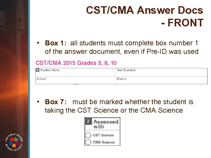 CST/CMA Answer Docs - FRONT • Box 1: all students must complete box number