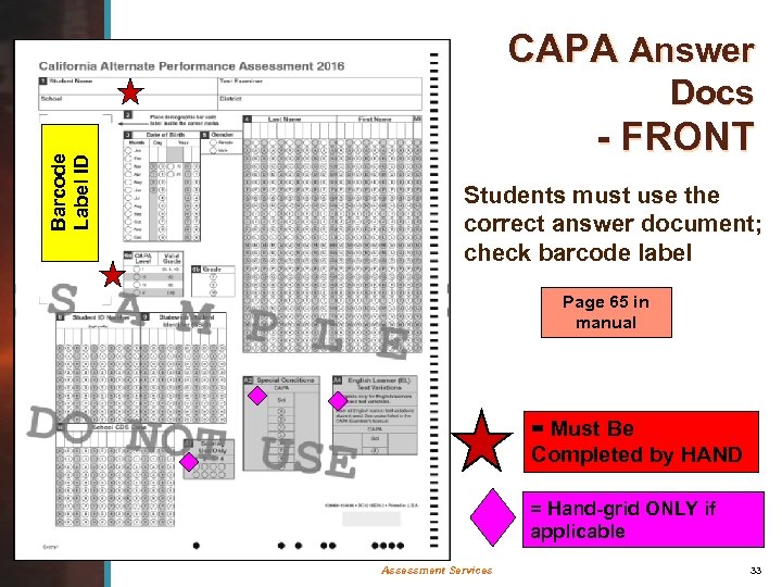 CAPA Answer Barcode Label ID Docs - FRONT Students must use the correct answer
