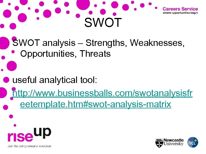 SWOT analysis – Strengths, Weaknesses, Opportunities, Threats useful analytical tool: http: //www. businessballs. com/swotanalysisfr