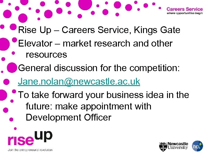 Rise Up – Careers Service, Kings Gate Elevator – market research and other resources
