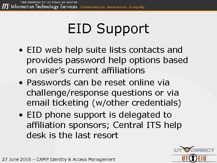 EID Support • EID web help suite lists contacts and provides password help options