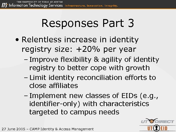 Responses Part 3 • Relentless increase in identity registry size: +20% per year –