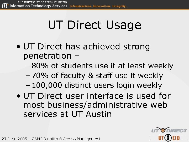 UT Direct Usage • UT Direct has achieved strong penetration – – 80% of