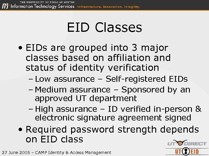 EID Classes • EIDs are grouped into 3 major classes based on affiliation and