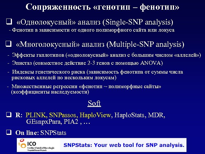 Сопряженность «генотип – фенотип» q «Однолокусный» анализ (Single-SNP analysis) - Фенотип в зависимости от