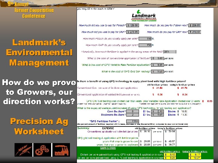 9 th Annual Farmer Cooperative Conference Landmark’s Environmental Management How do we prove to